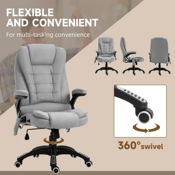 Light grey fabric ergonomic office chair with 360° swivel base