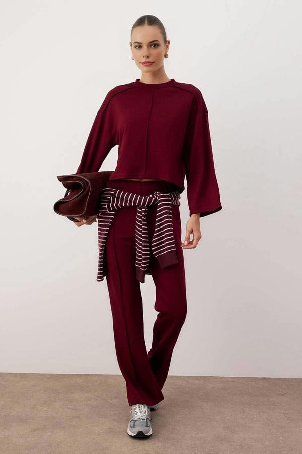 WOVCOR 2-Piece Flare Leg Knitted Top and Bottom Set