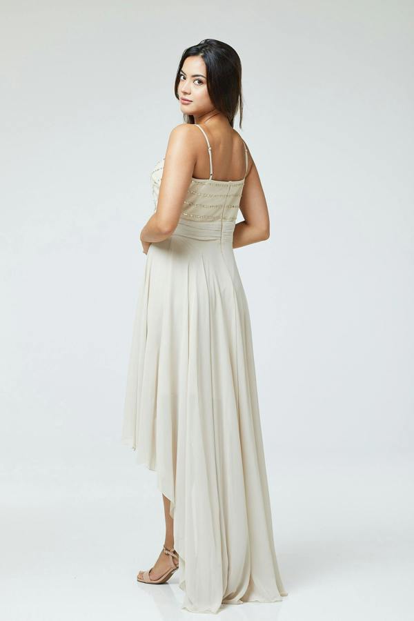 LuvForever Nude Sequin Asymmetric Long Dress