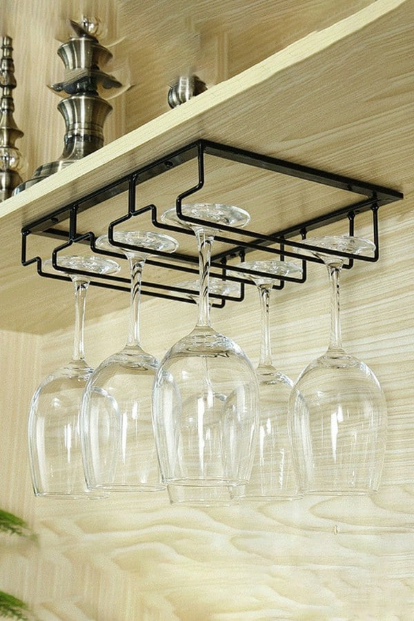 Living and Home Creative 3 Slots Wine Glass Rack Under Cabinet Stemware Holder Glasses Storage Hanger for Bar