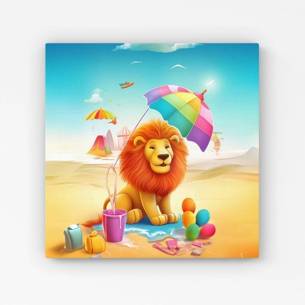 Warren Reed Lion On A Beach Holiday Canvas