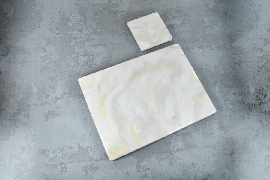 Kate Chesters Art White Cream Gold Placemats and Coasters Set - Heat Safe Mats