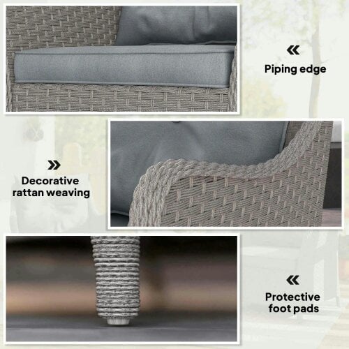 Bobobiy Rattan Garden Chairs Set of 2, Outdoor Rattan Chairs with Cushions, PE Wicker Garden Armchair with Steel Frame, Light Grey