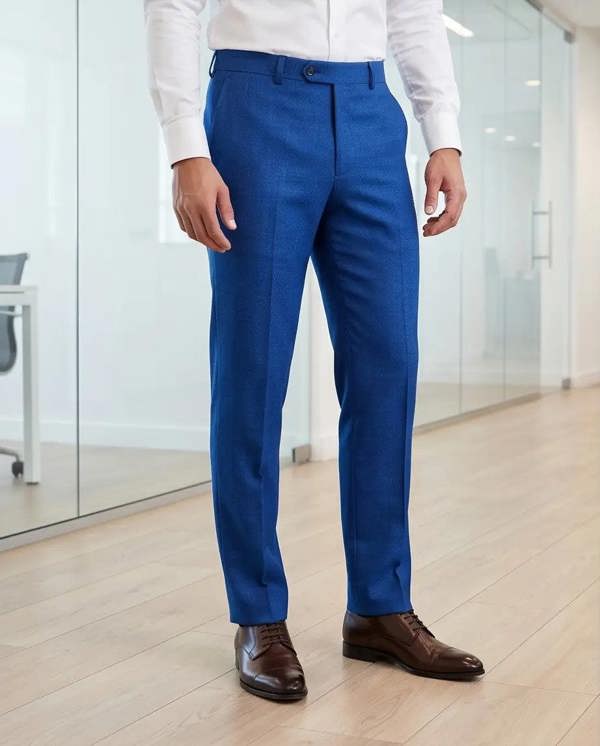 Pamoni Cobalt Blue Tailored Wool Blend Trousers