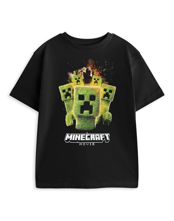 Minecraft Boys Black Photographic Creeper Short Sleeved T-Shirt