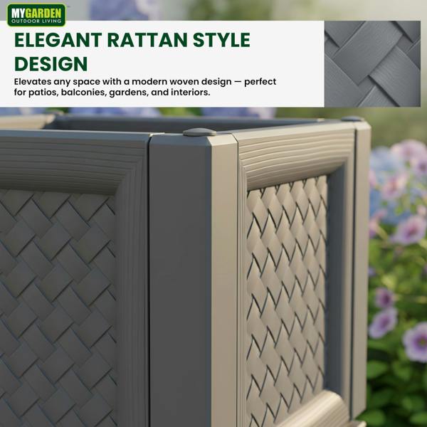 My Garden Outdoor Living My Garden Square Planter with Wheels - Rattan Style Plastic Garden Planter Pot for Indoor & Outdoor Use with Air Vent
