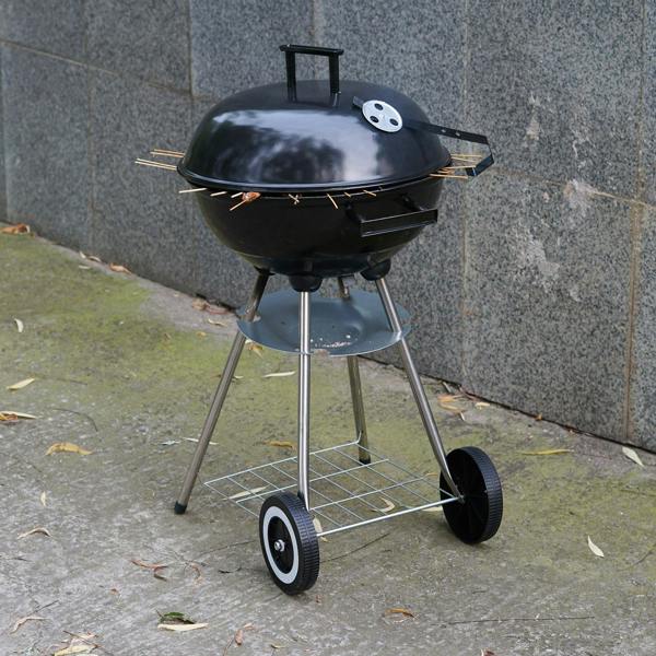 Gr8 Garden 18" Portable Kettle Charcoal BBQ Grill with Cover, Wheels & Utensils Stand