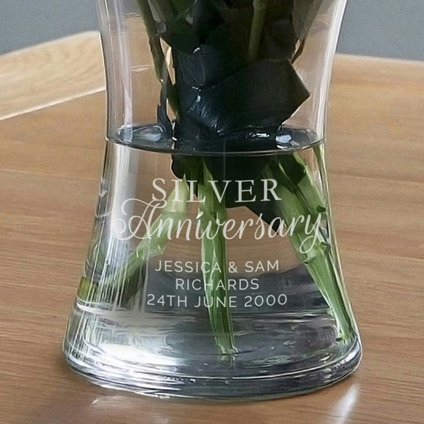 Personalised Memento Company Personalised 'Silver Anniversary' Glass Vase