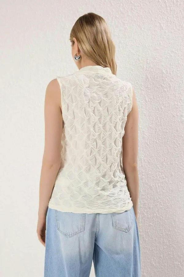 WOVCOR Textured Regular Stretch Knit Blouse