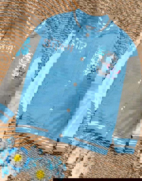 Disney Girls Blue Stitch Varsity Jacket