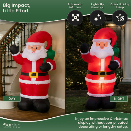 1.8m Inflatable Father Christmas Santa with 3 Internal LED Lights, 12V Fan Motor, Guide Ropes and Transformer, Indoor/Outdoor Christmas Decoration