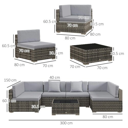 Wyld Haus Nalo Elni Grey Rattan  7 Piece Garden Set With Glass Top Table
