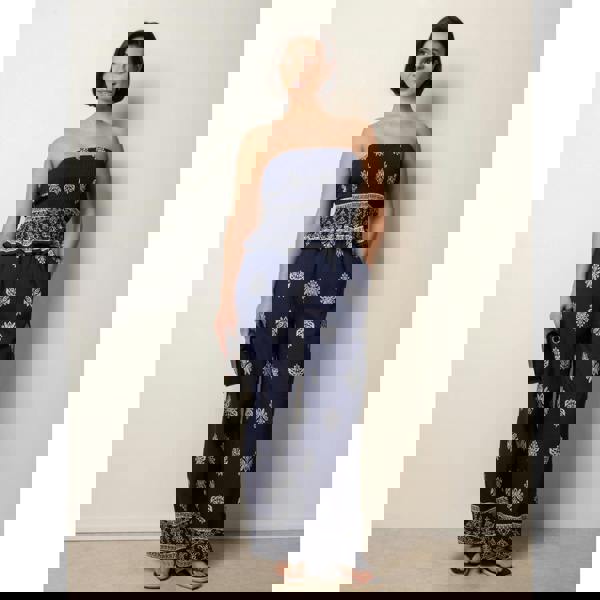 Blue Vanilla Smocked Top & Wide-Leg Trouser Set