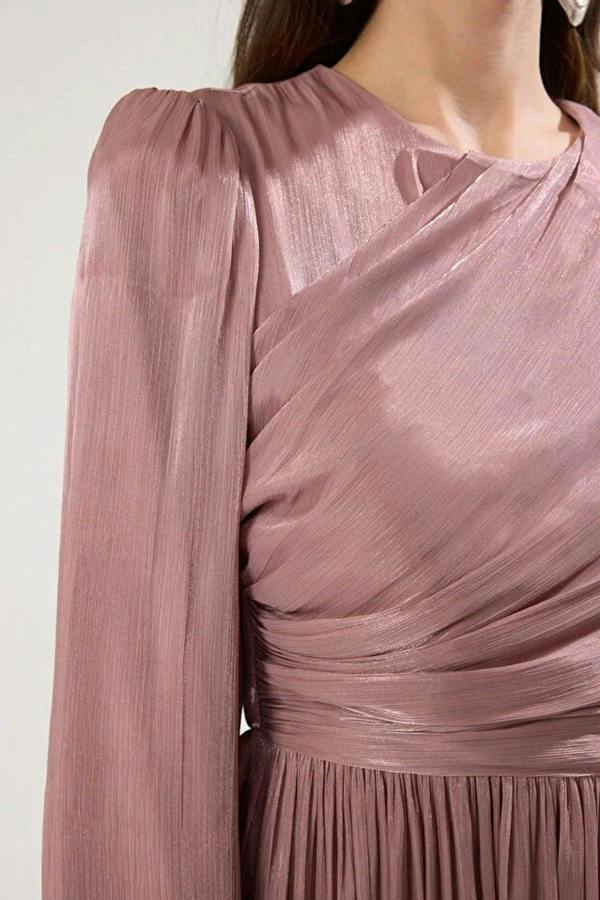 WOVCOR Belted Glittery Lined Chiffon Dress