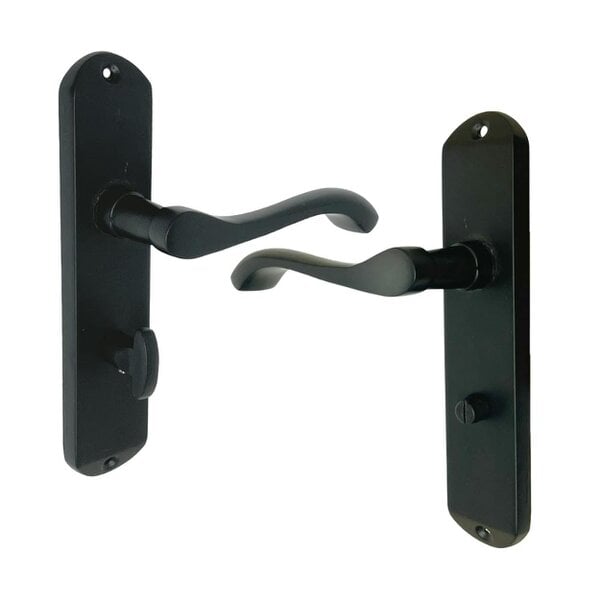 EDH Door Hardware Cadenza Modern Matt Black Scroll Door Handles Bathroom Lock Handle 178mm x 40mm - Bathroom Handle