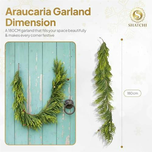 18cm Green Araucaria Garland with Mini Pine Cones for Festive Home Decor image 7