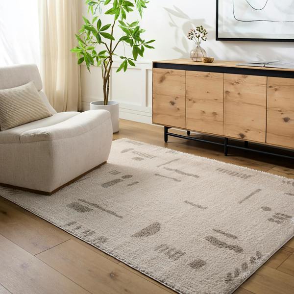 Livabliss Fossay Shag-Washable Beige Grey Modern High Pile Rug