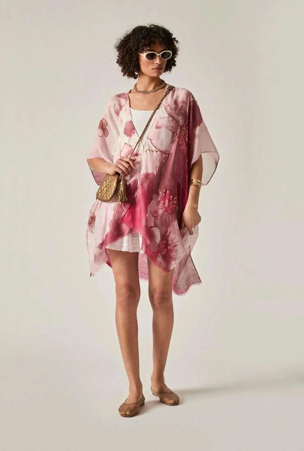 James Lakeland Red Watercolour Floral Kaftan