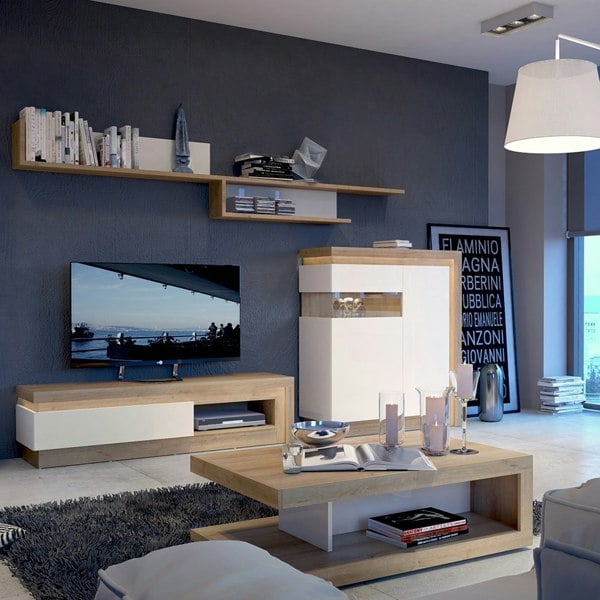 Furniture To Go Lyon Designer Coffee Table in Riviera Oak/White High Gloss