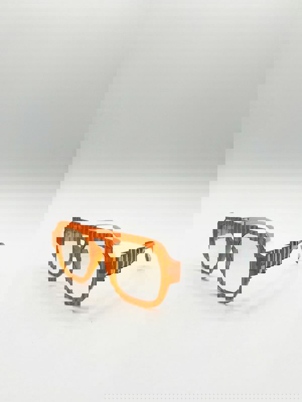 SVNX Retro Ribbed Navigator Sunglasses in Orange Grey