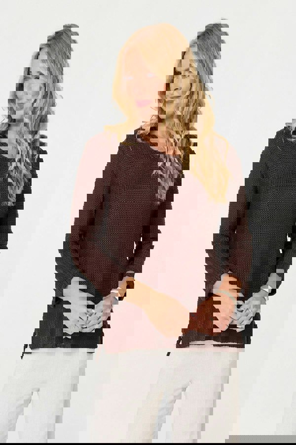 Brown | Mesh Texture 3/4 Sleeve Relaxed Top
