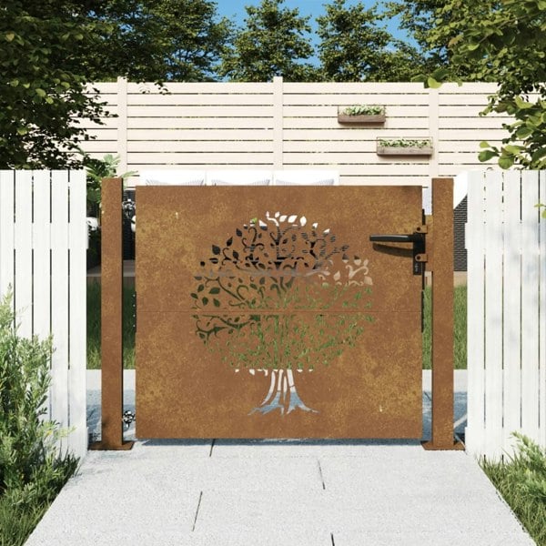 Berkfield Garden Gate 105x80 cm Corten Steel Tree Design