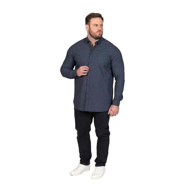 Duke Mens Powell D555 All-Over Print Kingsize Shirt - Navy