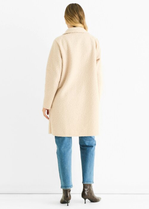Gini London Beige Shearling Mid Length Double Breasted Jacket