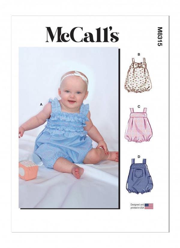 McCalls 8315 Paper Sewing Pattern – Baby Jumpsuit, Size NB-XL, Easy
