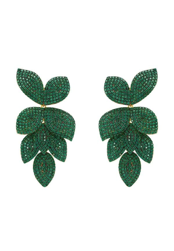 Petal Cascading Flower Earrings Gold Emerald Green - LATELITA Earrings