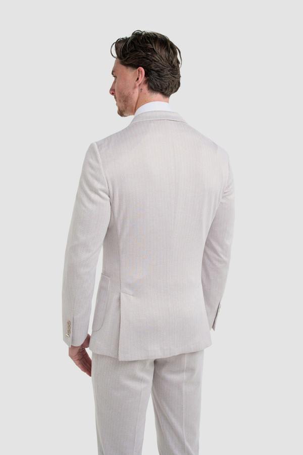 House of Cavani Vasco - Men's Beige 2 Piece Herringbone Suit