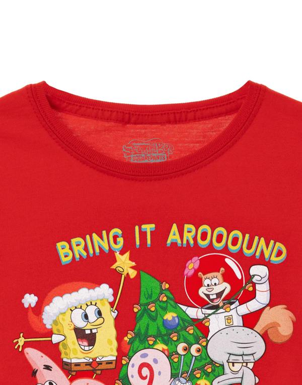 SpongeBob SquarePants Unisex Kids Red Christmas Tree Short Sleeved T-Shirt
