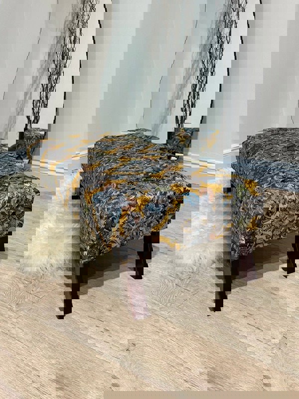 PREMIUM MUSTARD FOLD FLORAL FOOTSTOOL POUFFE FOOTREST TABLE - ISTOOLS