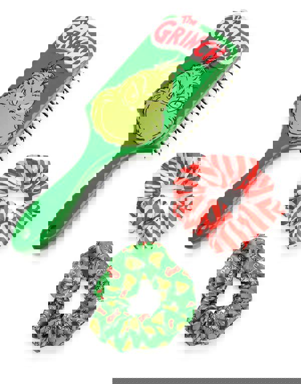 The Grinch Womens Multicoloured Character Face Hair Brush and Scrunchie Set (One Size)