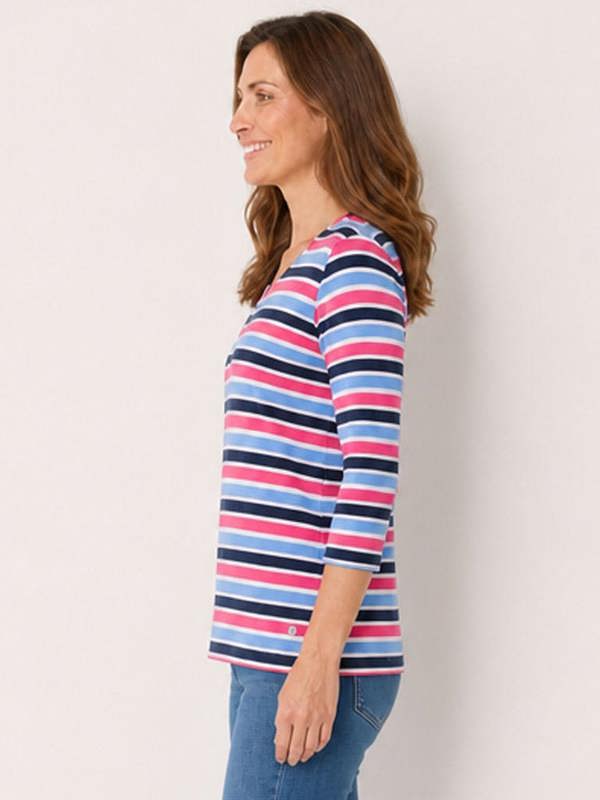 PennyPlain Striped Top - Ivory With Blues