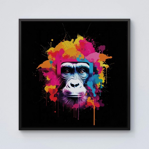 Warren Reed Multi Coloured Monkey Face Framed Canvas