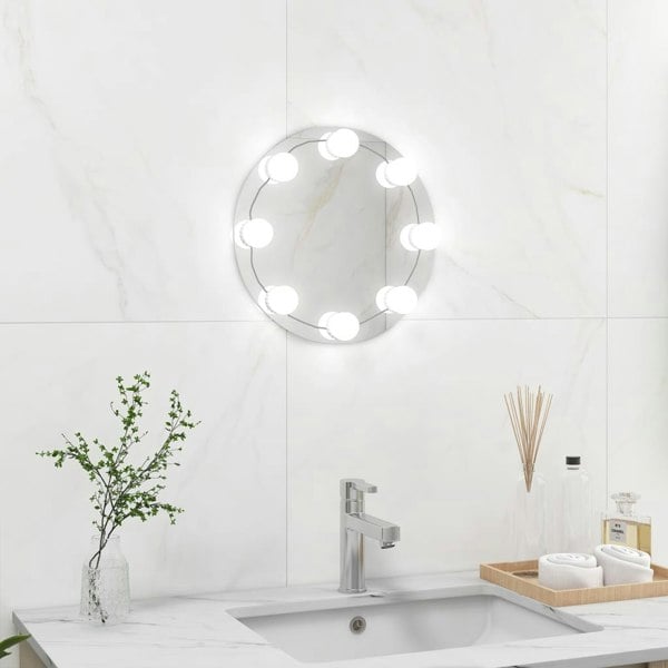 Berkfield Wall Frameless Mirror with LED Lights Round Glass