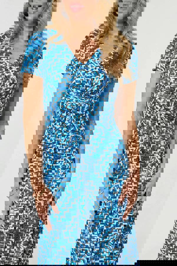 Blue | Geo Print Twist Front Midi Dress
