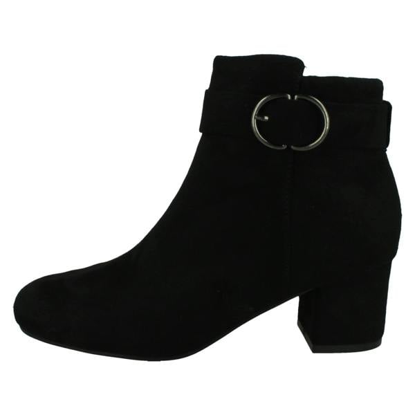 Spot On Ladies Spot On Block Heel Wide Fit Ankle Boot with Buckle and Inside Zip F51247
