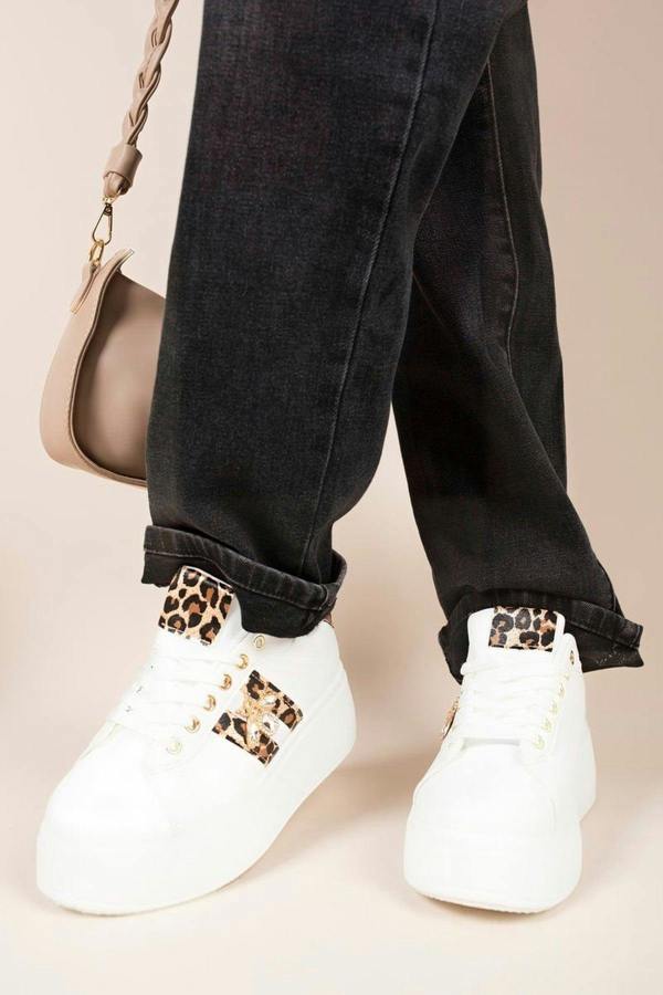 Sarina Chunky Glitter Detail Trainers With Bee Charm - Leopard