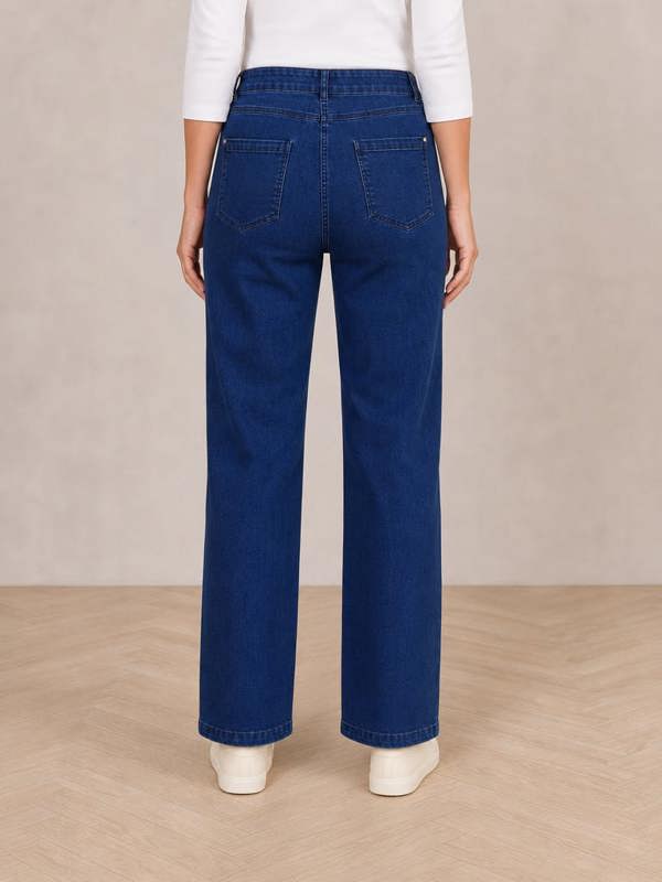 PennyPlain 5 Pocket Wide Leg Denim - Denim Wash