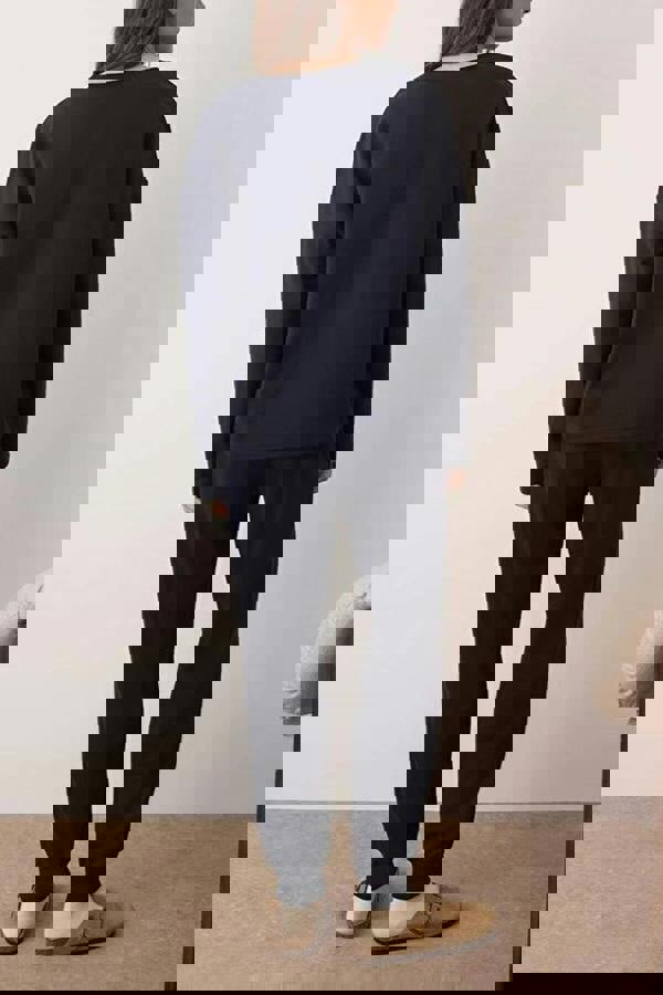 WOVCOR 2-Piece Christmas Themed Slogan Embroidered Knit Pajama Set