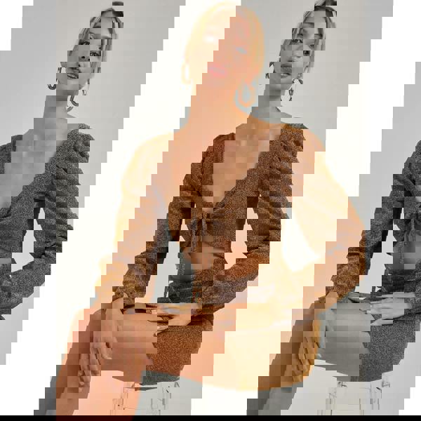 Pink Vanilla Glitter Puff Sleeve Cut Out Dress