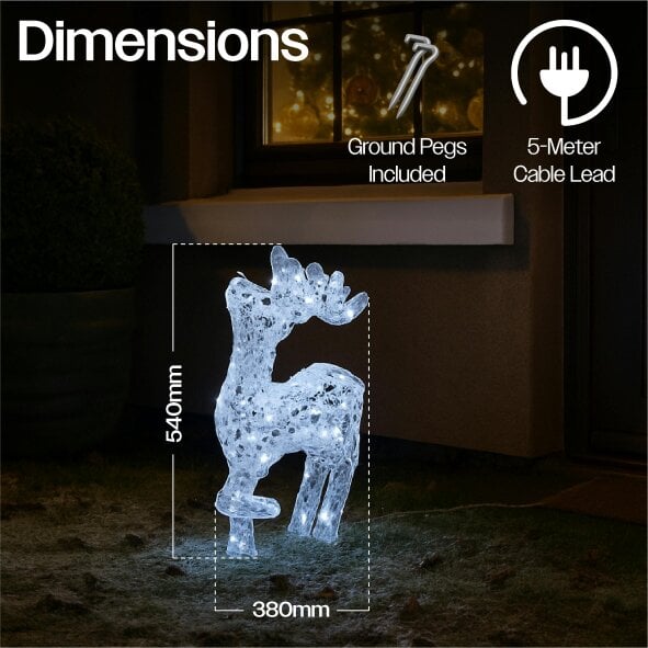 Scotts of Stow Xmas Haus 54CM Acrylic LED Deer Christmas Holiday Festive Decoration
