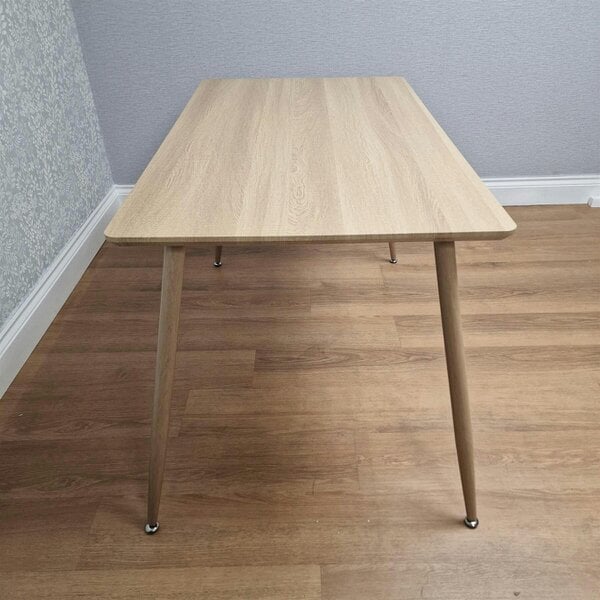 Kosy Koala Modern Rectangle Wood Effect Dining Table Set With 4 Grey Plastic Chairs Dining Room Furniture