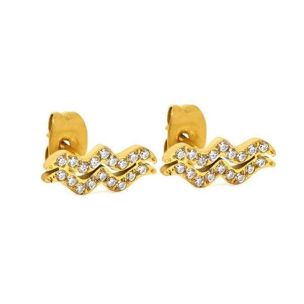Say It With Aquarius Earrings with CZ Stones - Yellow Gold Plated