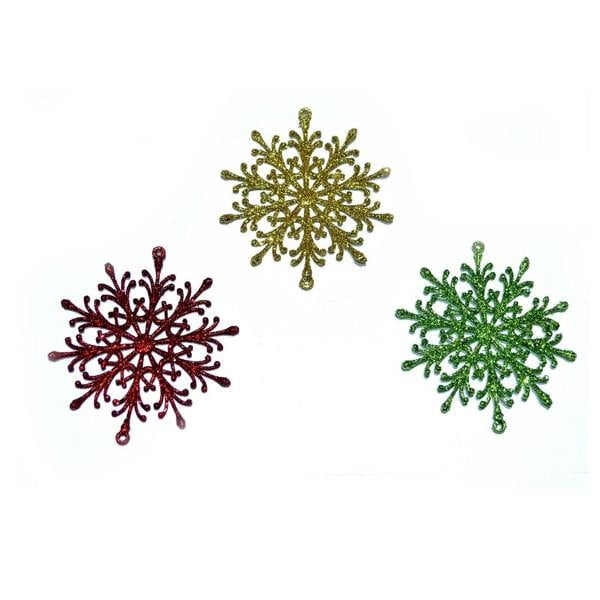 3Pcs Glitter Snowflake Christmas Hanging Decorations in Red, Green and Gold image 5