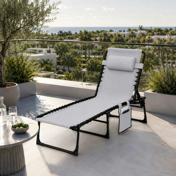 Foldable Sunbed Lounger-Light Grey image 3