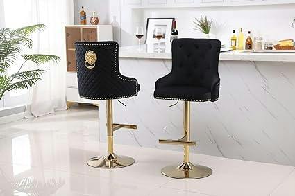 HYGRAD BUILT TO SURVIVE Lion Knocker Velvet Bar Stools, Adjustable Swivel – Set of 2 | HYGRAD®