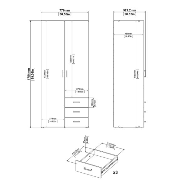 Wyld Haus Munich White Wooden 2 Doors 3 Drawers 4 Shelves